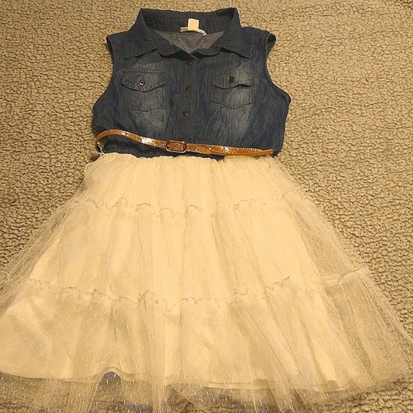 Knitworks dainty denim & white tulle belted country style dress - Picture 4 of 6
